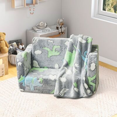 Costway Divano per bambini con coperta e funzione pieghevole 2-in-1, Poltrona recliner per bambini sopra i 3 anni che brilla al buio Grigio Costway Divano per bambini con coperta e funzione pieghevole 2-in-1, Poltrona recliner per bambini sopra i 3 anni che brilla al buio Grigio
