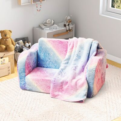Costway Divano per bambini con coperta e funzione pieghevole 2-in-1, Poltrona recliner per bambini sopra i 3 anni che brilla al buio Arcobaleno Costway Divano per bambini con coperta e funzione pieghevole 2-in-1, Poltrona recliner per bambini sopra i 3 anni che brilla al buio Arcobaleno