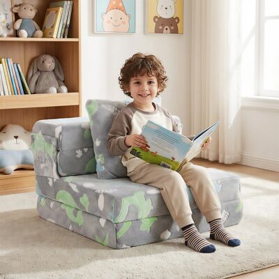 Costway Divano letto 3-in-1 con coperture lavabili a cerniera e cuscino extra, Divano per bambini che luminesce Grigio Costway Divano letto 3-in-1 con coperture lavabili a cerniera e cuscino extra, Divano per bambini che luminesce Grigio