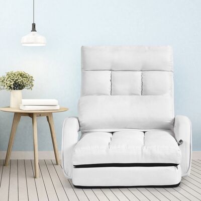 Costway Divano letto in tessuto regolabile in 5 livelli con braccioli e cuscino pieghevole da terra, 173x67x12cm Bianco Costway Divano letto in tessuto regolabile in 5 livelli con braccioli e cuscino pieghevole da terra, 173x67x12cm Bianco
