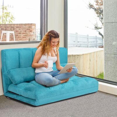 Costway Divano letto pieghevole in 6 posizioni e rivestimento delicato sulla pelle, Divano da terra regolabile Blu Costway Divano letto pieghevole in 6 posizioni e rivestimento delicato sulla pelle, Divano da terra regolabile Blu