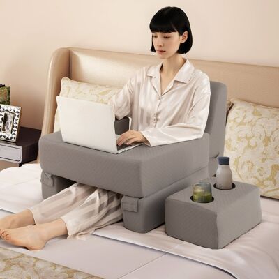 Costway Cuscino a cuneo ergonomico con appoggio per braccia per letto e divano, Set 3 cuscini da lettura con portabicchieri Grigio Costway Cuscino a cuneo ergonomico con appoggio per braccia per letto e divano, Set 3 cuscini da lettura con portabicchieri Grigio
