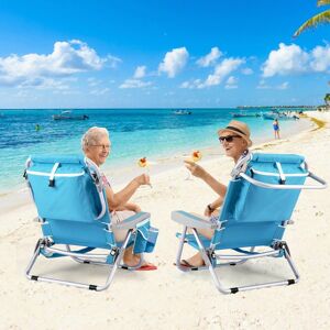 Costway Sedia da spiaggia zaino pacco da 2 con portabicchieri, Sdraio pieghevole a 5 posizioni Blu Costway Sedia da spiaggia zaino pacco da 2 con portabicchieri, Sdraio pieghevole a 5 posizioni Blu
