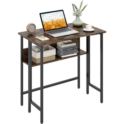 Costway Scrivania computer pieghevole con ripiano e poggiapiedi in legno e acciaio, Scrivania salvaspazio postazione di lavoro per studio e uffico Marrone Costway Scrivania computer pieghevole con ripiano e poggiapiedi in legno e acciaio, Scrivania salvaspazio postazione di lavoro per studio e uffico Marrone