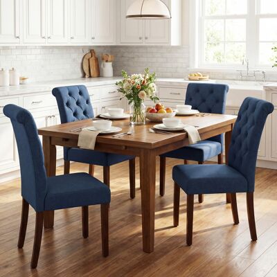 Costway Set di 2 sedie imbottite da cucina cuscino comodo e gambe in legno, Sedia sala da pranzo con schienale alto massello Blu Costway Set di 2 sedie imbottite da cucina cuscino comodo e gambe in legno, Sedia sala da pranzo con schienale alto massello Blu