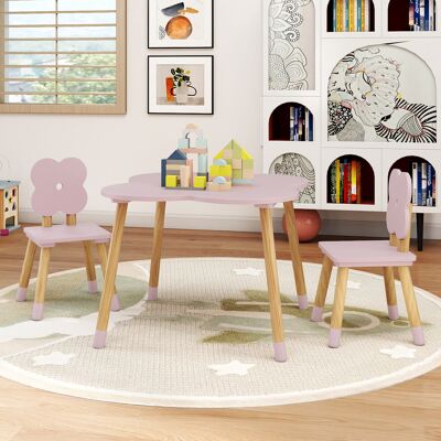 Costway Set tavolo bambini forma fiore tavolo gioco legno 2 sedie gambe pino solido, Tavolo multifunzionale 3+ anni arte studio Rosa Costway Set tavolo bambini forma fiore tavolo gioco legno 2 sedie gambe pino solido, Tavolo multifunzionale 3+ anni arte studio Rosa