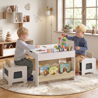 Costway Set tavolo e sedie bambini 3+ legno lavagna rimovibile, Tavolino 3 in 1 ergonomico cassetto tessuto camera soggiorno Naturale e Bianco Costway Set tavolo e sedie bambini 3+ legno lavagna rimovibile, Tavolino 3 in 1 ergonomico cassetto tessuto camera soggiorno Naturale e Bianco