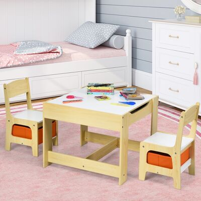 Costway Set tavolo con 2 sedie per bambini in legno, Set di 3 pezzi mobili per bimbi 62x62x48cm Arancione Costway Set tavolo con 2 sedie per bambini in legno, Set di 3 pezzi mobili per bimbi 62x62x48cm Arancione
