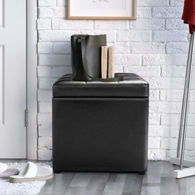 Costway Sedile Sgabello di stoccaggio in PU Pouf contenitore multiuso 40x40x40cm Nero Costway Sedile Sgabello di stoccaggio in PU Pouf contenitore multiuso 40x40x40cm Nero