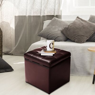 Costway Sedile Sgabello di stoccaggio in PU Pouf contenitore 40x40x40cm Marrone Costway Sedile Sgabello di stoccaggio in PU Pouf contenitore 40x40x40cm Marrone
