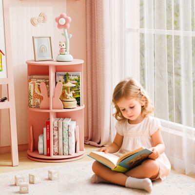 Costway Libreria 360° rotante bambini e set tavolo sedie bambini rosa, Libreria rotante 2 ripiani e set tavolo sedie legno Costway Libreria 360° rotante bambini e set tavolo sedie bambini rosa, Libreria rotante 2 ripiani e set tavolo sedie legno