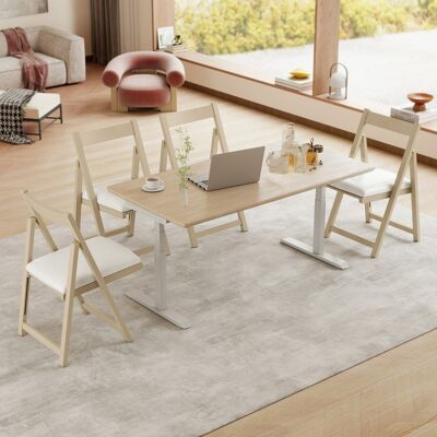 Costway Set di 2 sedie pieghevoli con struttura in legno di gomma, Sedie imbottite per sala da pranzo e matrimonio Beige Costway Set di 2 sedie pieghevoli con struttura in legno di gomma, Sedie imbottite per sala da pranzo e matrimonio Beige