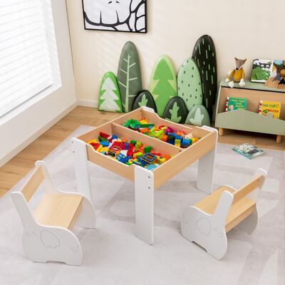 Costway Set di tavolo e sedie per bambini con deposito lavagna rimovibile, Set di mobili 3 PCS per ragazzi e ragazze Bianco Costway Set di tavolo e sedie per bambini con deposito lavagna rimovibile, Set di mobili 3 PCS per ragazzi e ragazze Bianco
