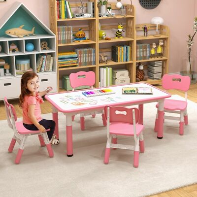 Costway Set tavolo per bambini e 4 sedie multiattività, Scrivania regolabile in altezza con piano graffiti Rosa Costway Set tavolo per bambini e 4 sedie multiattività, Scrivania regolabile in altezza con piano graffiti Rosa