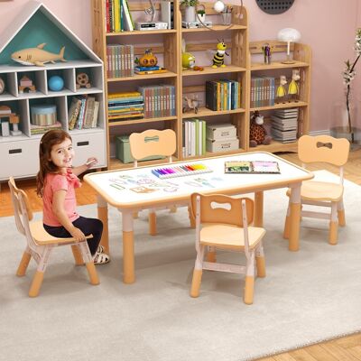 Costway Set tavolo per bambini e 4 sedie multiattività, Scrivania regolabile in altezza con piano graffiti Naturale Costway Set tavolo per bambini e 4 sedie multiattività, Scrivania regolabile in altezza con piano graffiti Naturale