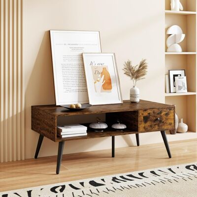 Costway Tavolino moderno mid-century con 1 cassetto e mensola, Tavolino da caffè per salone e reception Marrone rustico Costway Tavolino moderno mid-century con 1 cassetto e mensola, Tavolino da caffè per salone e reception Marrone rustico