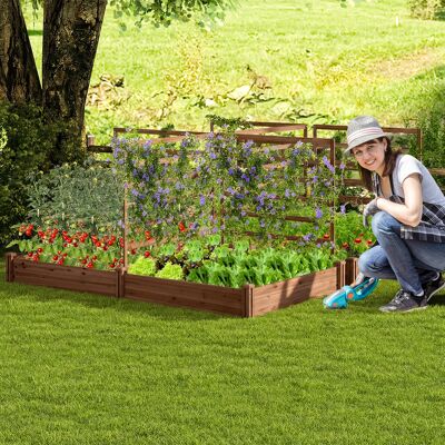 Costway Letto rialzato da giardino con 2 cassoni per piantare e 3 tralicci, Aiuola rialzata da giardino in legno Marrone Costway Letto rialzato da giardino con 2 cassoni per piantare e 3 tralicci, Aiuola rialzata da giardino in legno Marrone