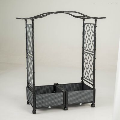 Costway Cassette per piante con irrigazione automatica graticcio e tetto, letto da giardino rialzato su ruote bloccatili rattan impermeabile Grigio Costway Cassette per piante con irrigazione automatica graticcio e tetto, letto da giardino rialzato su ruote bloccatili rattan impermeabile Grigio