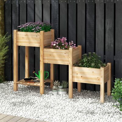 Costway Aiuola da giardino rialzata in legno con 3 fioriere rialzate fori di drenaggio, Fioriera a 3 livelli Naturale Costway Aiuola da giardino rialzata in legno con 3 fioriere rialzate fori di drenaggio, Fioriera a 3 livelli Naturale