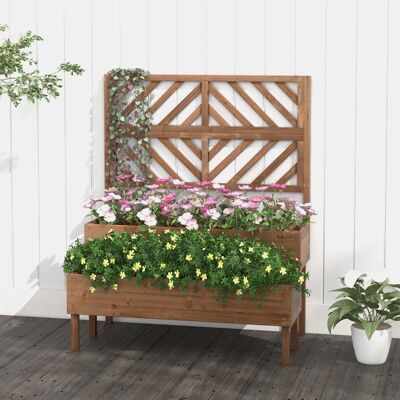 Costway Cassetta da giardino rialzata a 2 livelli con trellis foro di drenaggio, Contenitore per piante da patio Marrone Costway Cassetta da giardino rialzata a 2 livelli con trellis foro di drenaggio, Contenitore per piante da patio Marrone