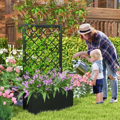 Costway Letto da giardino rialzato con traliccio da 112 cm per piante rampicanti, Contenitore per piante da interno ed esterno Nero Costway Letto da giardino rialzato con traliccio da 112 cm per piante rampicanti, Contenitore per piante da interno ed esterno Nero