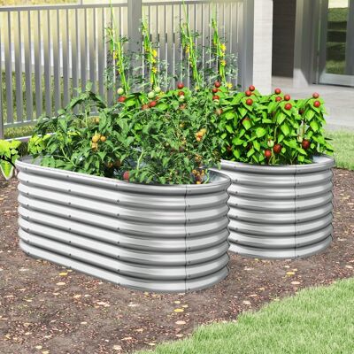 Costway Letto da giardino rialzato tondo fioriera elevata da 60 cm con design a fondo aperto, Piastra verniciata bordo sicuro Argento Costway Letto da giardino rialzato tondo fioriera elevata da 60 cm con design a fondo aperto, Piastra verniciata bordo sicuro Argento