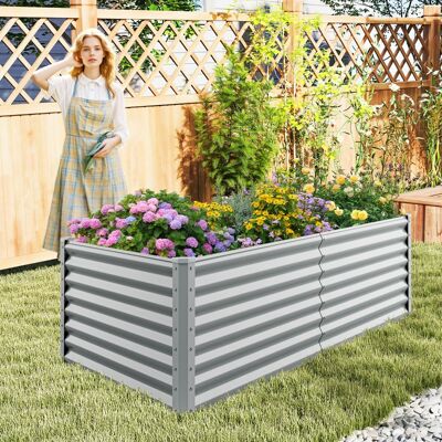 Costway Letto da giardino rialzato da 60 cm fioriera elevata con design a fondo aperto, Protettori d'angolo rinforzati fioriera in metallo per esterni per ver Costway Letto da giardino rialzato da 60 cm fioriera elevata con design a fondo aperto, Protettori d'angolo rinforzati fioriera in metallo per esterni per ver