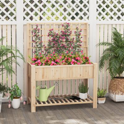 Costway Letto da giardino rialzato con traliccio, Fioriera alta in legno con mensola di stoccaggio e fori di drenaggio Naturale Costway Letto da giardino rialzato con traliccio, Fioriera alta in legno con mensola di stoccaggio e fori di drenaggio Naturale