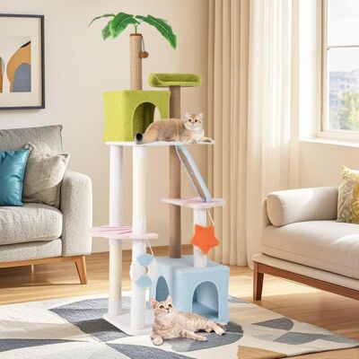 Costway Albero per gatti alto torre a più livelli a tema spiaggia per gatti, Albero per gatti alto 180 cm Verde+Blu+Bianco Costway Albero per gatti alto torre a più livelli a tema spiaggia per gatti, Albero per gatti alto 180 cm Verde+Blu+Bianco