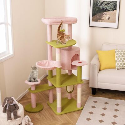 Costway Albero per gatti alto torre a più livelli con piattaforma superiore imbottita, Albero per gatti e pannello Rosa+Verde Costway Albero per gatti alto torre a più livelli con piattaforma superiore imbottita, Albero per gatti e pannello Rosa+Verde