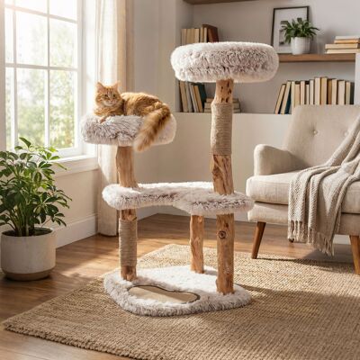 Costway Albero gatti legno massiccio rami naturali 2 appoggi imbottiti tiragraffi tappetino, Albero gatti cuscini peluche rimovibili boho gattini interni 101c Costway Albero gatti legno massiccio rami naturali 2 appoggi imbottiti tiragraffi tappetino, Albero gatti cuscini peluche rimovibili boho gattini interni 101c