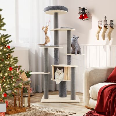 Costway Albero per gatti alto 172 cm posatoio imbottito rifugio privato, Mobile arrampicata per gattini tappetini staccabili pali graffi base stabile Costway Albero per gatti alto 172 cm posatoio imbottito rifugio privato, Mobile arrampicata per gattini tappetini staccabili pali graffi base stabile