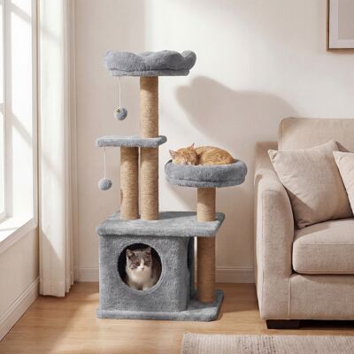 Costway Albero per gatti torre per gatti alta 96 cm 2 palline con campanelli appese, Condo accogliente letto per gatti posti per graffiare Grigio Costway Albero per gatti torre per gatti alta 96 cm 2 palline con campanelli appese, Condo accogliente letto per gatti posti per graffiare Grigio