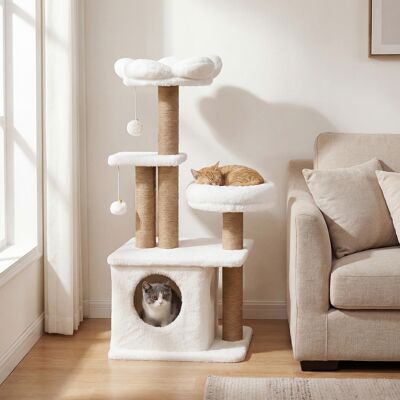 Costway Albero per gatti torre per gatti alta 96 cm 2 palline con campanelli appese, Condo accogliente letto per gatti posti per graffiare Beige Costway Albero per gatti torre per gatti alta 96 cm 2 palline con campanelli appese, Condo accogliente letto per gatti posti per graffiare Beige