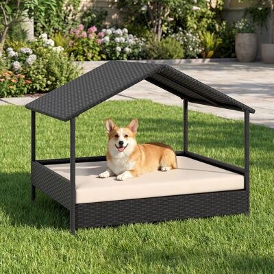 Costway Casetta per cani da esterno e interno in rattan con struttura metallo zincato, Tetto impermeabile cuscino rimovibile per cani piccola media taglia fin Costway Casetta per cani da esterno e interno in rattan con struttura metallo zincato, Tetto impermeabile cuscino rimovibile per cani piccola media taglia fin