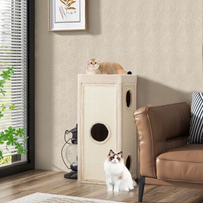 Costway Condominio per gatti alto 99 cm con trespoli per graffiare 3 nascondigli 4 morbidi cuscini in peluche, Casa per gatti a 4 piani Naturale Costway Condominio per gatti alto 99 cm con trespoli per graffiare 3 nascondigli 4 morbidi cuscini in peluche, Casa per gatti a 4 piani Naturale