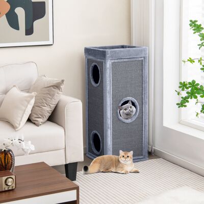 Costway Condominio per gatti alto 99 cm con trespoli per graffiare 3 nascondigli 4 morbidi cuscini in peluche, Casa per gatti a 4 piani Grigio chiaro Costway Condominio per gatti alto 99 cm con trespoli per graffiare 3 nascondigli 4 morbidi cuscini in peluche, Casa per gatti a 4 piani Grigio chiaro