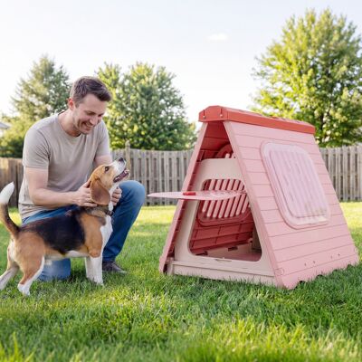 Costway Cuccia pieghevole in plastica per cani con porta bloccabile e finestre ventilate, Gabbia portatile impermeabile per cani piccoli e medi Rosa Costway Cuccia pieghevole in plastica per cani con porta bloccabile e finestre ventilate, Gabbia portatile impermeabile per cani piccoli e medi Rosa