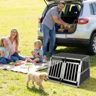 Costway Gabbia da viaggio per cani in alluminio con porta bloccabile divisorio rimovibile e design trapezoidale, Gabbia antimorso per cuccioli di piccola tagl Costway Gabbia da viaggio per cani in alluminio con porta bloccabile divisorio rimovibile e design trapezoidale, Gabbia antimorso per cuccioli di piccola tagl