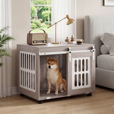 Costway Gabbia per cani da interno finestre laterali metalliche, Cassa per cane in legno con porta scorrevole liscia Costway Gabbia per cani da interno finestre laterali metalliche, Cassa per cane in legno con porta scorrevole liscia