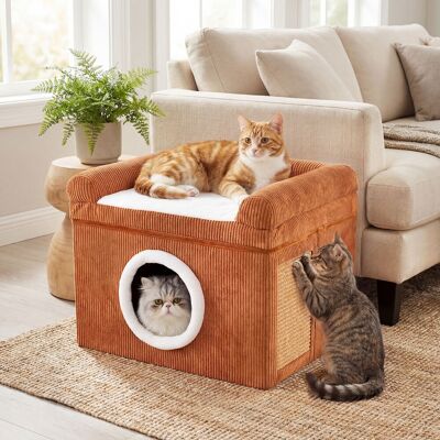 Costway Letti per gatti da interno tappeto da graffio in sisal cuscino morbido, Grotta per gatti fondo antiscivoloper animali Marrone Costway Letti per gatti da interno tappeto da graffio in sisal cuscino morbido, Grotta per gatti fondo antiscivoloper animali Marrone