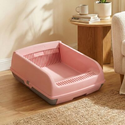 Costway Lettiera per gatti semi-automatica a tetto aperto antischizzo, Toilette con vassoio estraibile paletta pedale filtra sabbia Rosa Costway Lettiera per gatti semi-automatica a tetto aperto antischizzo, Toilette con vassoio estraibile paletta pedale filtra sabbia Rosa