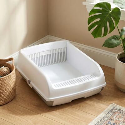 Costway Lettiera per gatti semi-automatica tetto aperto antischizzo vassoio cassetto, Toilette per gatti paletta scorrevole pedale filtra sabbia fino a 10 kg Costway Lettiera per gatti semi-automatica tetto aperto antischizzo vassoio cassetto, Toilette per gatti paletta scorrevole pedale filtra sabbia fino a 10 kg