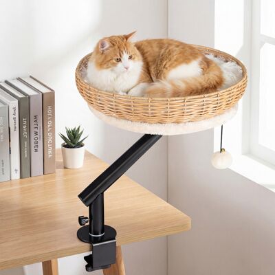Costway Letto per gatti da scrivania girevole 360° cuccia per gatti in rattan pe, Cuccia salvaspazio amaca con morsetto per ufficio e casa Bianco Costway Letto per gatti da scrivania girevole 360° cuccia per gatti in rattan pe, Cuccia salvaspazio amaca con morsetto per ufficio e casa Bianco