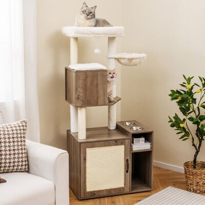 Costway Mobiletto per lettiera per gatti, Torre d’arrampicata con posto graffio in sisal e tappetino Grigio Costway Mobiletto per lettiera per gatti, Torre d’arrampicata con posto graffio in sisal e tappetino Grigio
