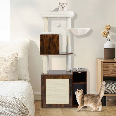 Costway Mobiletto per lettiera per gatti, Torre d’arrampicata con posto graffio in sisal e tappetino Marrone Costway Mobiletto per lettiera per gatti, Torre d’arrampicata con posto graffio in sisal e tappetino Marrone