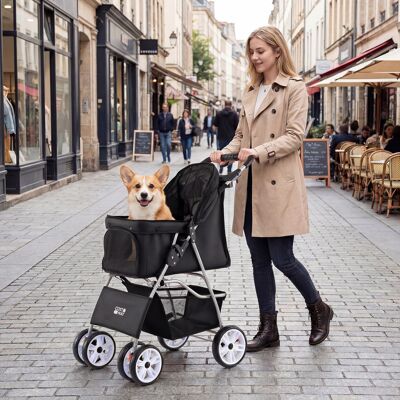 Costway Passeggino a 4 ruote per cani e gatti fino a 15 kg con rete traspirante e copertura impermeabile, Carello leggero pieghevole per viaggio e jogger Nero Costway Passeggino a 4 ruote per cani e gatti fino a 15 kg con rete traspirante e copertura impermeabile, Carello leggero pieghevole per viaggio e jogger Nero