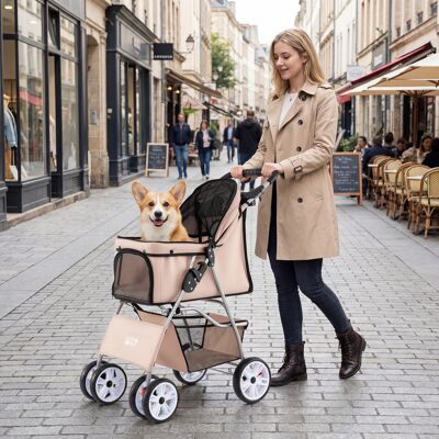 Costway Passeggino a 4 ruote per cani e gatti fino a 15 kg con rete traspirante e copertura impermeabile, Carello leggero pieghevole per viaggio e jogger Beig Costway Passeggino a 4 ruote per cani e gatti fino a 15 kg con rete traspirante e copertura impermeabile, Carello leggero pieghevole per viaggio e jogger Beig