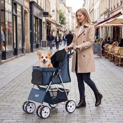 Costway Passeggino a 4 ruote per cani e gatti fino a 15 kg con rete traspirante e copertura impermeabile, Carello leggero pieghevole per viaggio e jogger Blu Costway Passeggino a 4 ruote per cani e gatti fino a 15 kg con rete traspirante e copertura impermeabile, Carello leggero pieghevole per viaggio e jogger Blu