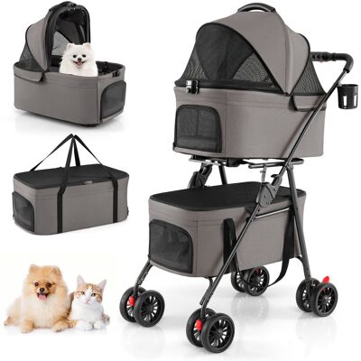 Costway Passeggino doppio 3 in 1 per animali con 2 portapets staccabili e seggiolini auto, Passeggino viaggio per cani gatti con 4 ruote bloccabili Grigio Costway Passeggino doppio 3 in 1 per animali con 2 portapets staccabili e seggiolini auto, Passeggino viaggio per cani gatti con 4 ruote bloccabili Grigio